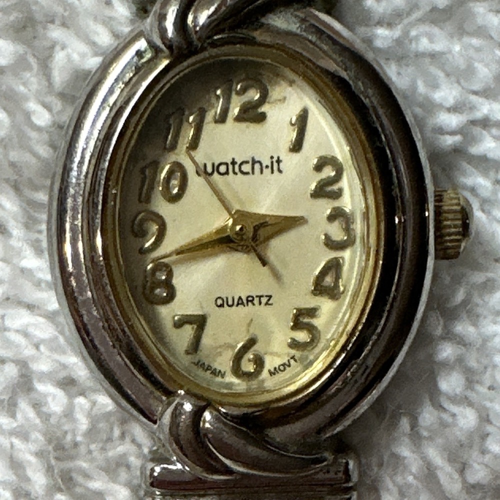 Watch-It Quartz Oval Wristwatch Silver Tone White Dial Bracelet Vintage *Untest